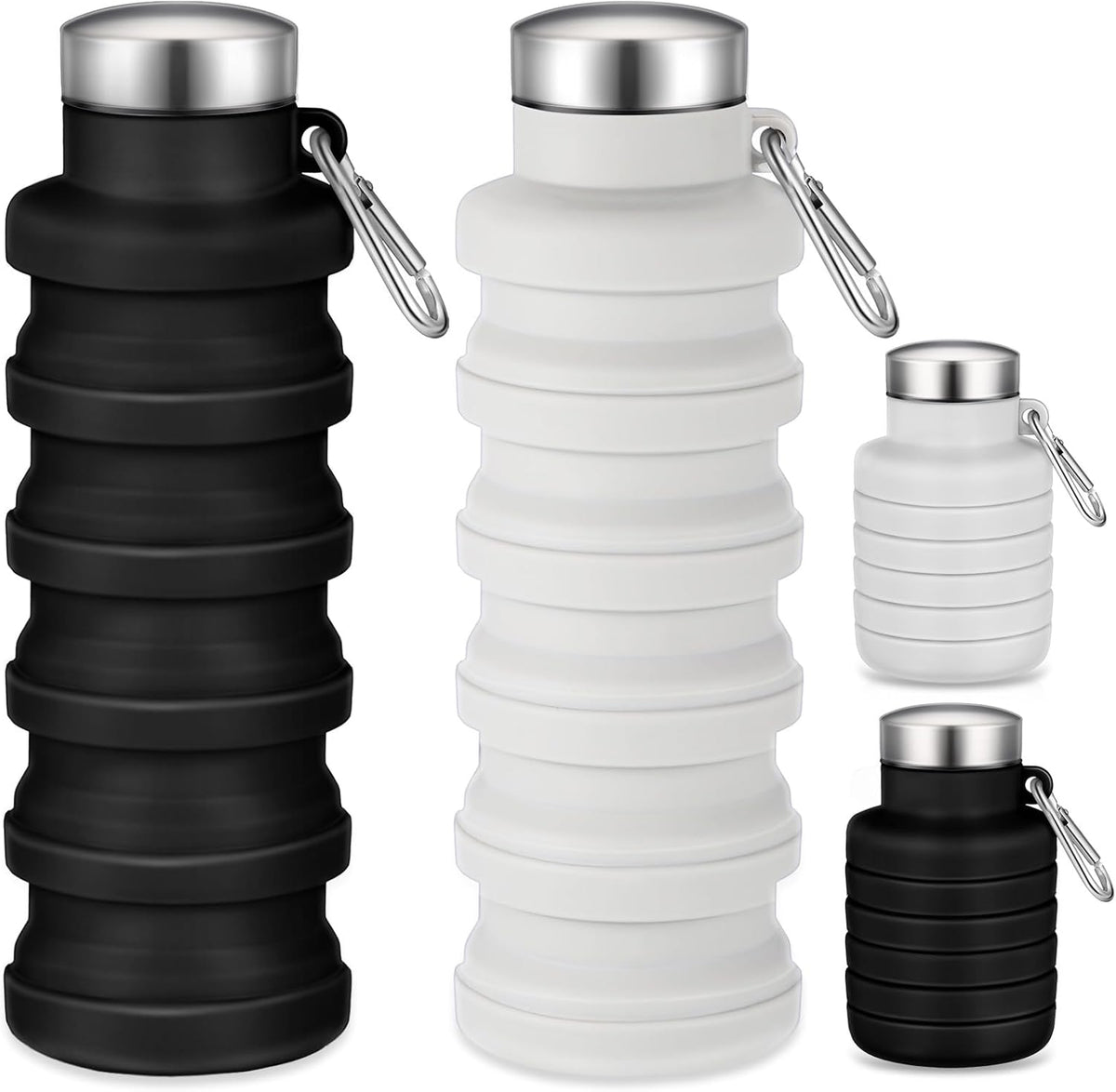 Baderke 2 Pcs Collapsible Water Bottles 17oz Silicone Travel Foldable Portable Water Bottle with Buckle Silicone Lightweight Reusable Leakproof for Camping Hiking Cycling Sport(Black, Gray White)
