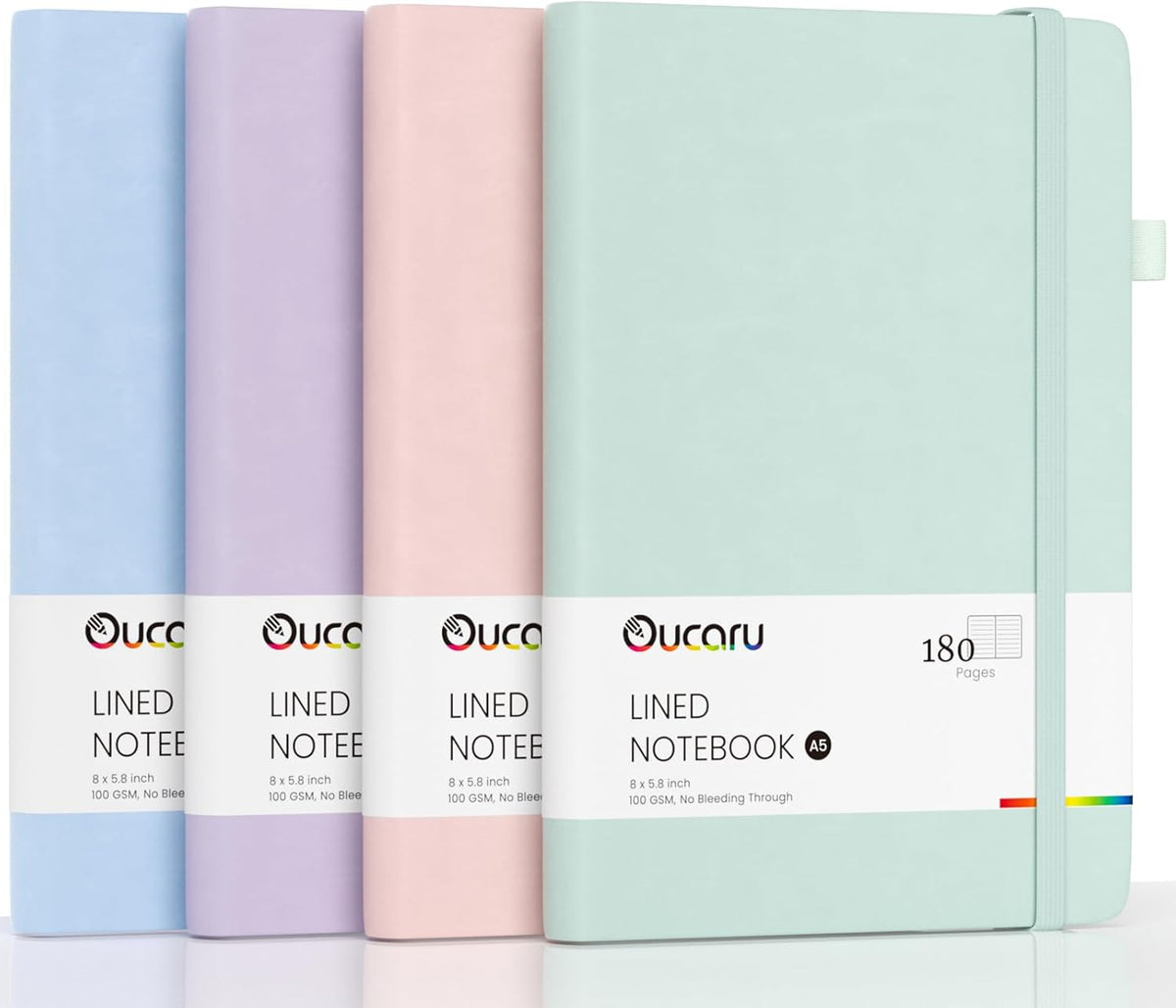 Oucaru Cuaderno Diario Rayado 4 Piezas | 180 Paginas, A5, Papel Grueso 100 GSM | Cuadernos Pequenos para Escribir, Trabajo, Negocios, Escuela y Viajes
