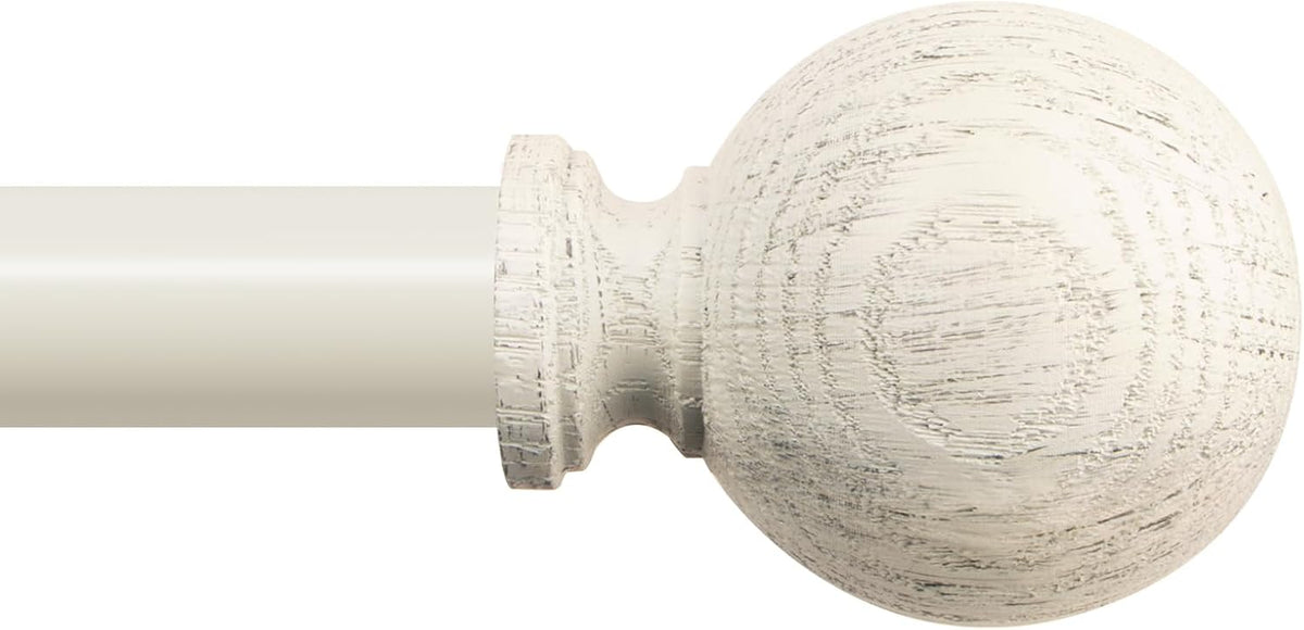 HTZON Barras de Cortina de Madera Blanca 1 pulgada | Estilo Granja Boho Rustico | Ajustable 18-45 pulgadas | Vintage Envejecido Falso Grano de Madera