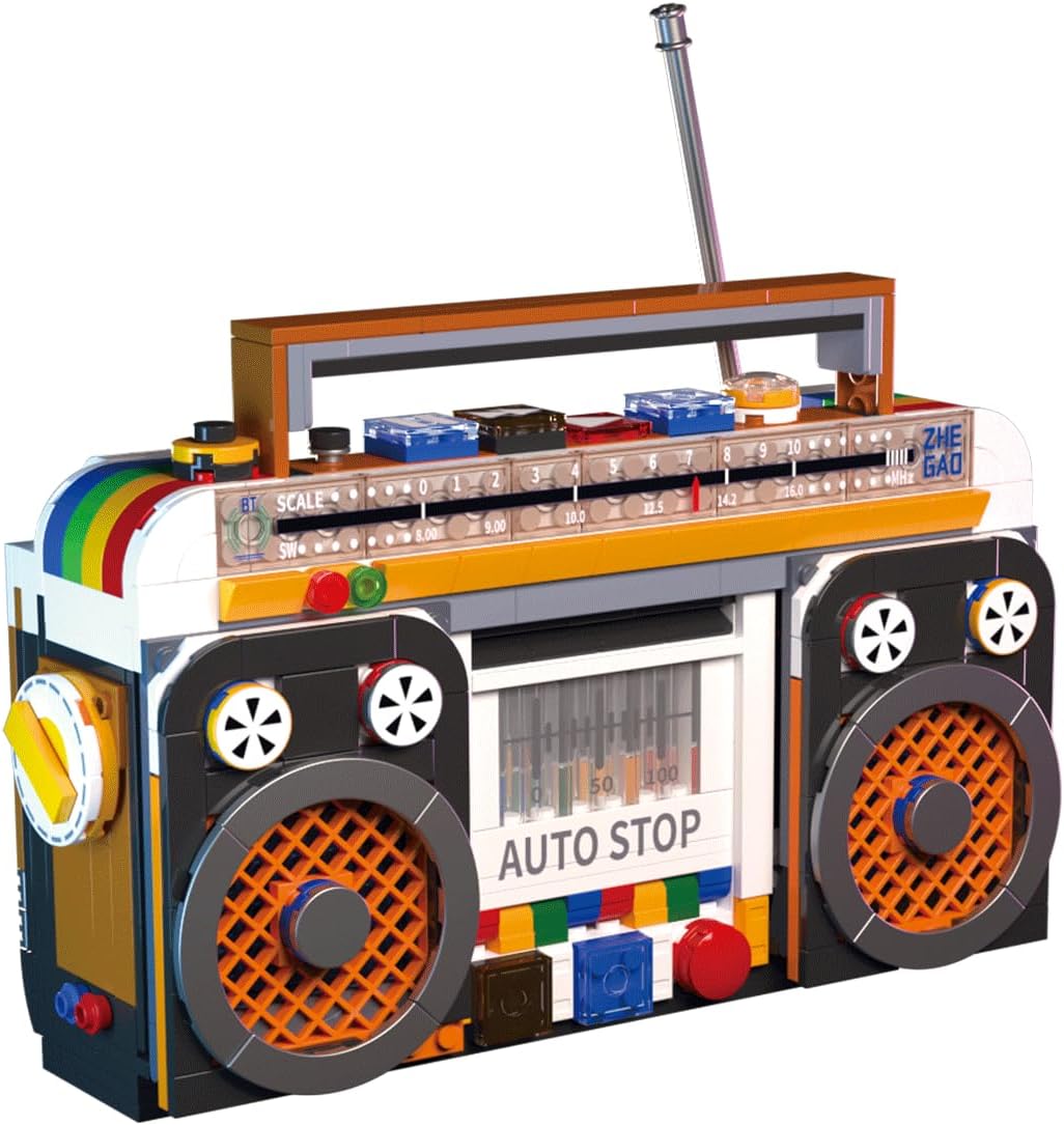 ELAICREE Typewriter Walkman Television Building Toys, Collectible Vintage Display Model Office Room Decor, 660 Pieces Model for Adults Girls Boys Kid Toys Gift (Vintage Radio)