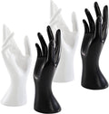 Okllen Paquete de 4 Manos de Maniquí Femeninas, Soporte para Exhibir Anillos, Organizador de Joyas, Pulseras, Brazaletes, Collares, Cadenas, Anillos, Guantes, Blanco y Negro, Manos Derechas