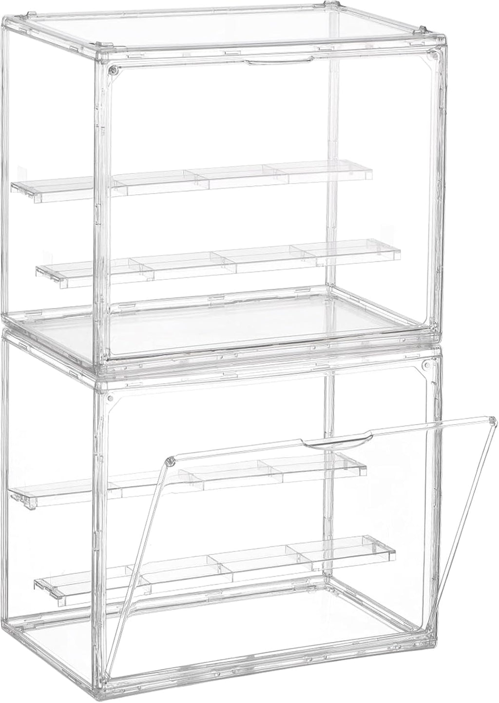 YEXEXINM 2 Pack 3 Layer Adjustable Figure Display Case, Acrylic Display Case for Collectibles,Clear Acrylic Display Case Stackable Display Box Showcase with Magnetic Door for Action Figures, Funko