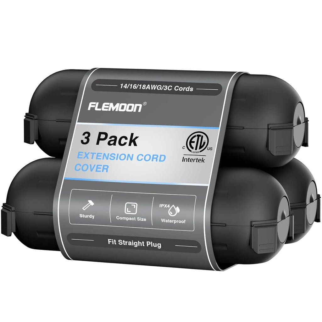 Flemoon [Paquete de 3] Cubierta de seguridad para cable de extensión exterior con sello impermeable, caja de conexión eléctrica resistente a la intemperie para proteger tomacorrientes, enchufes, tomas de corriente y luces de decoración navideña para
