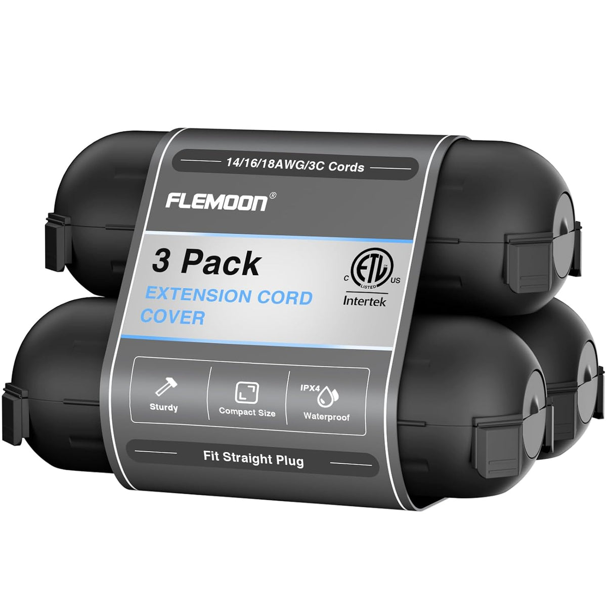Flemoon [Paquete de 3] Cubierta de seguridad para cable de extensión exterior con sello impermeable, caja de conexión eléctrica resistente a la intemperie para proteger tomacorrientes, enchufes, tomas de corriente y luces de decoración navideña para