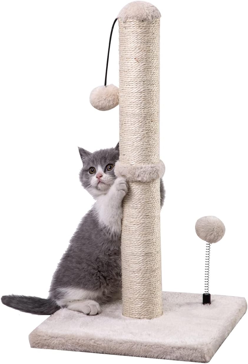 Rascador para gatos MECOOL Premium Basics, de sisal, con bola colgante de 55 cm para gatitos o gatos pequeños (55 cm para gatitos, beige) 