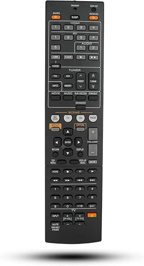 Control Remoto de Repuesto para Receptor AV Yamaha RX-V765, RX-V665, HTR-3067, HTR-5064, YHT-4910U, RX-V377, YHT-595BL