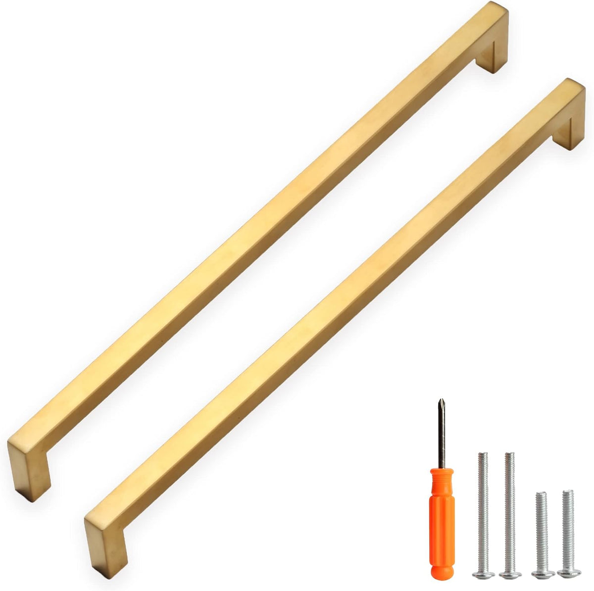 FALTA EL DESATORNILLADOR-Tiradores para armarios Redunest, color dorado, tiradores cuadrados para cajones, paquete de 5, 34 cm (13-4/5 pulgadas), acero inoxidable, para puertas de armarios de cocina, tiradores para cajones, centros de orificios de 352 mm.