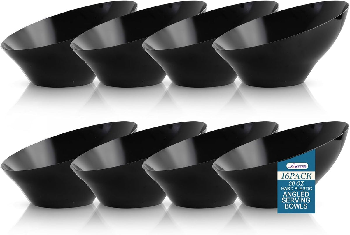 COLOR BLANCO -Liacere 16 cuencos de plástico blanco para servir - 1.6 litros (54 oz) - Cuencos de mesa inclinados para ensaladas y frutas - Desechables para patatas fritas y dulces - Ideales para fiestas, bodas y Año Nuevo