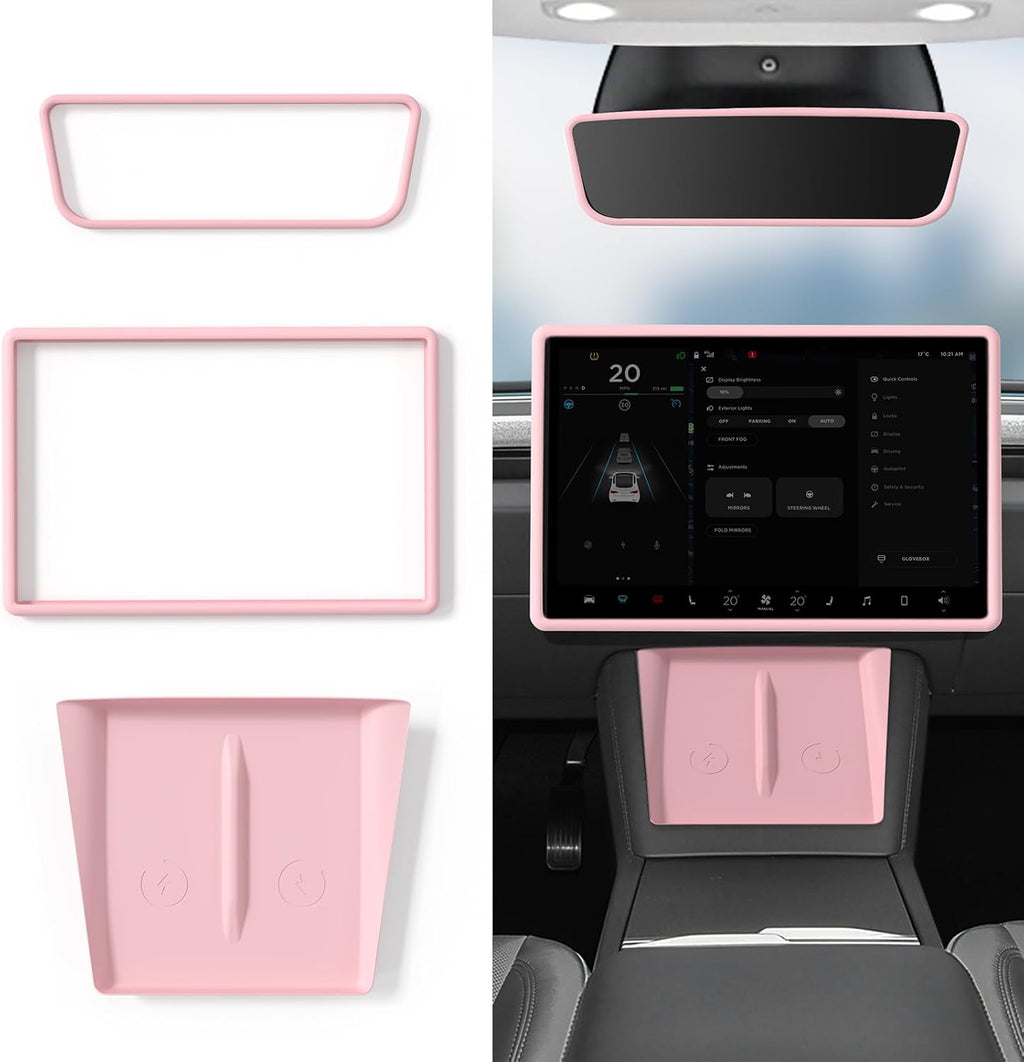 Kit Protector Pantalla 15.4" Tesla Model Y/3 Highland 2024-2026 | Farmogo Rosa, 3 Piezas