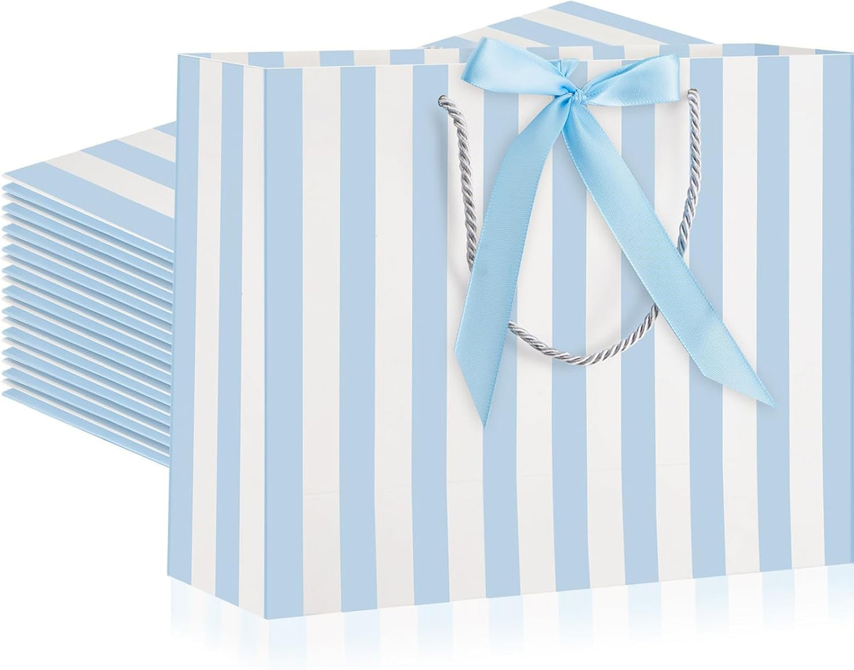 Jaloro 12 Bolsas de Regalo con Asas Rayas Azul y Blanco | 12.6x9.8x4.3 Pulgadas | Para Dama de Honor, Boda, Baby Shower y Fiestas | Tema Costero Playero | Recuerdos