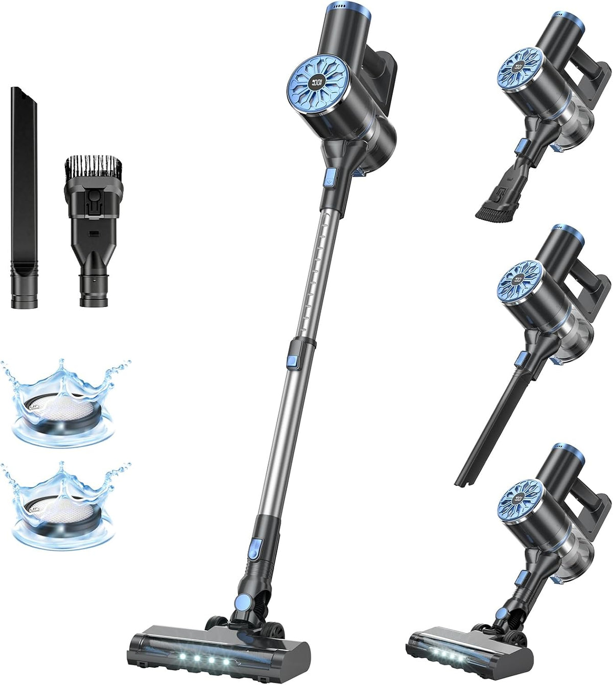 Aspiradora inalámbrica con autoportante, aspiradoras de pantalla LED para el hogar, aspiradora de succión ligera y potente, aspiradora recargable