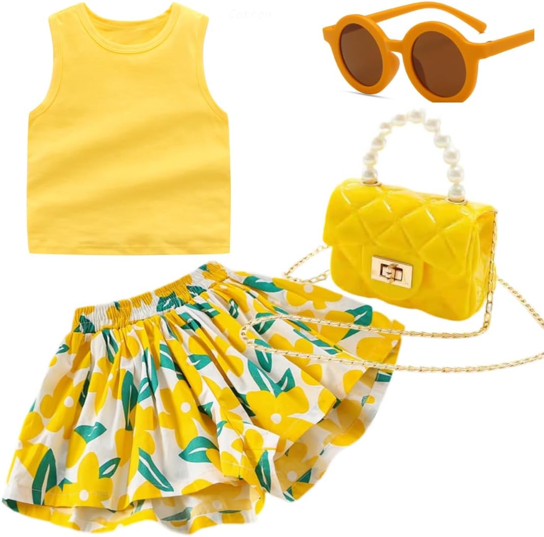 Deerhobbes Diseña tus propios conjuntos cortos para niñas: conjuntos de verano modernos y cómodos para niñas Conjuntos de ropa de moda de 4 piezas 