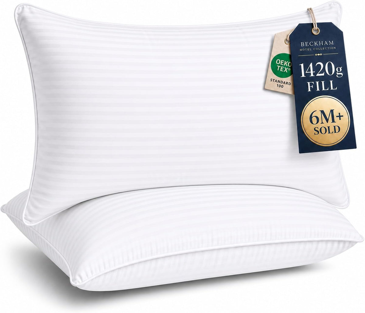 Almohadas Beckham Hotel Collection King (Set de 2) | Alternativa de Plumón | Para Dormir de Espalda, Estómago o Lado