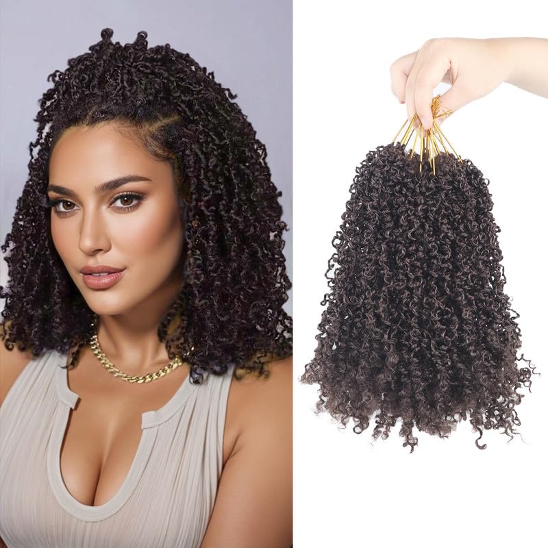 PILLUGER Yanky Twist Cabello Crochet Pre-rizado | 9 Paquetes Passion Twist Sintetico Cafe con Rizos Estilo Senegales (10-4#)