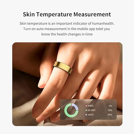 Anillo inteligente para mujeres y hombres – Rastreador de sueño con monitoreo SPO₂/HRV, impermeable 5ATM, sin tarifa de suscripción, batería de 7 días iOS Android (9 tamaños, oro rosa)