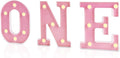 O N E Números iluminados, letra LED de primer cumpleaños, 3 unidades, luces de número uno para niñas, niños y bebés, suministros de decoración de fiesta de cumpleaños de 1 año, rosa