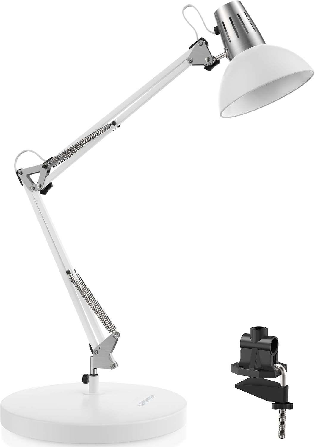 Lámpara de escritorio metálica LEPOWER, lámpara de mesa de arquitecto con cuello de cisne ajustable e interruptor de encendido/apagado, lámpara de escritorio con brazo articulado y pinza, lámpara de lectura que cuida la vista para dormitorio, sala de