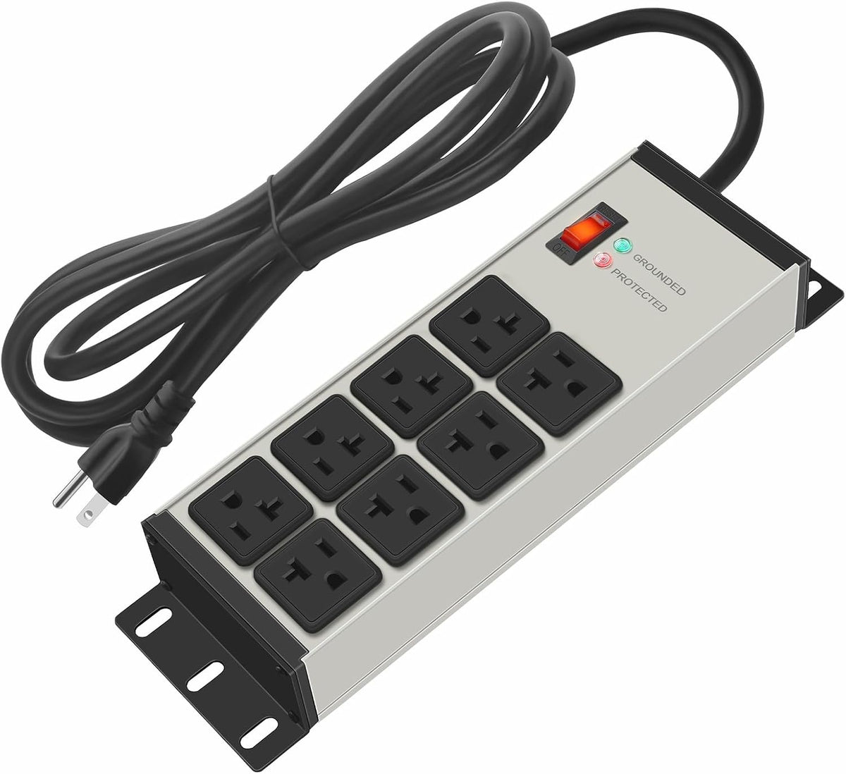 Regleta de enchufes CCCEI de alta resistencia con interruptor de 20 amperios, cable de extensión de calibre 12 con múltiples tomas, extensor eléctrico de pared de alta potencia para uso industrial, taller o garaje. 3,65 m (12 pies), color gris.