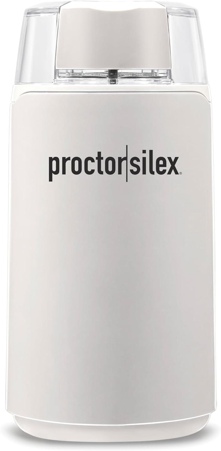 Molino de Café Eléctrico Proctor Silex — Cuchillas de Acero Inoxidable, 12 Tazas, Color Blanco