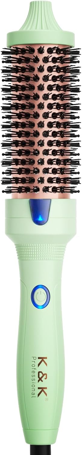 K&K Thermal Brush for Blowout Look, 1.5 Inch Ionic Heated Round Brush Makes Hair Smoother, Dual Voltage Thermal Round Bristle Get Natural Curls, Easy to Use, 30S Fast Heating
