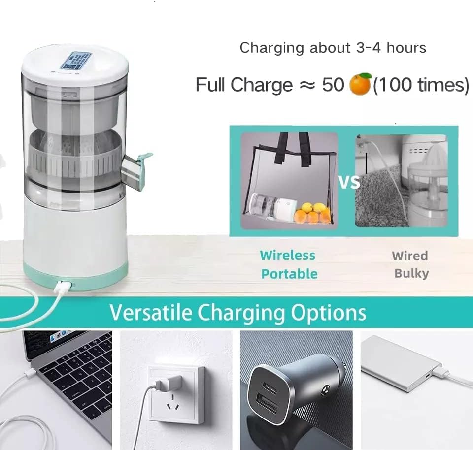 Exprimidor eléctrico portátil de frutas, exprimidor de naranjas y limones, exprimidor eléctrico de cítricos, inalámbrico, multifuncional, fácil de usar y limpiar, puerto USB, fácil de usar con power bank en viajes, oficina y camping.
