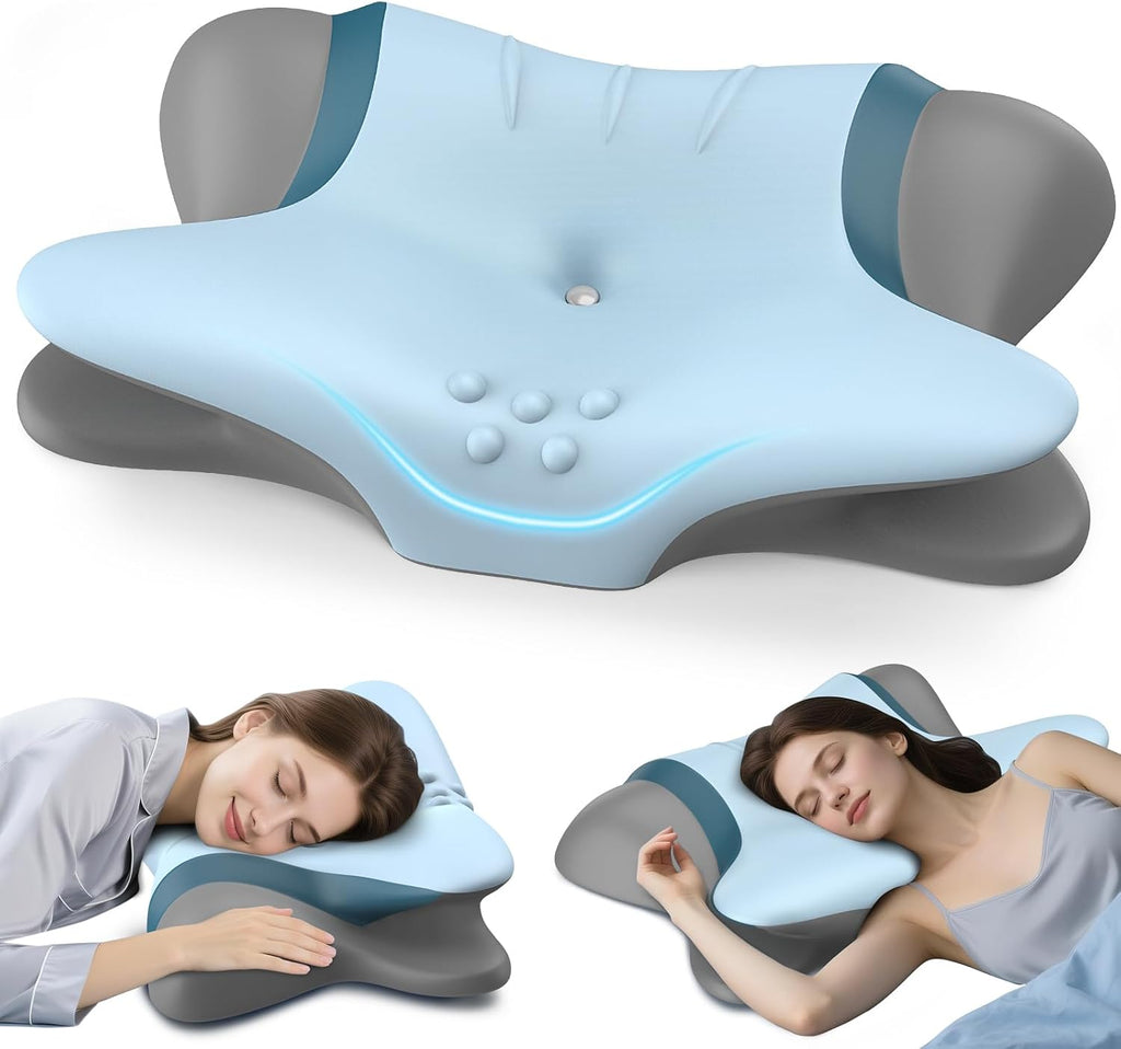 Almohada cervical para aliviar el dolor - Almohada ergonómica para quienes duermen de lado, para soporte del cuello, almohadas ortopédicas de espuma viscoelástica para dormir, almohada cervical contorneada para quienes duermen boca arriba o boca abajo.