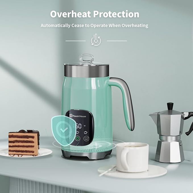 Espumador de leche Maestri House, espumador y vaporizador de leche con temperatura y grosor de espuma variables, 400 ml (14.1 oz), control táctil inteligente, función de memoria para latte, leche caliente y chocolate caliente.