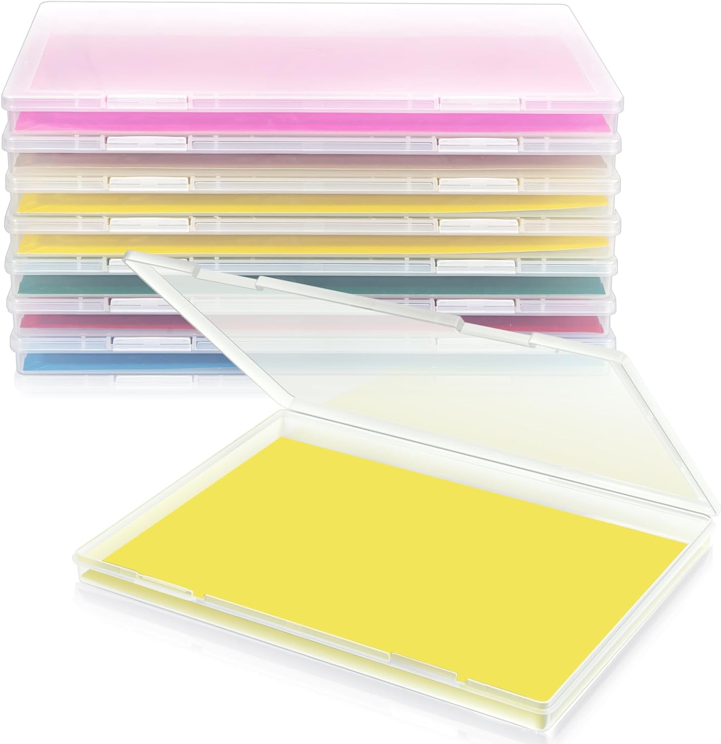 FAAYUCK 8 Pack Paper Storage Box, Scrapbook Paper Storage Fits 8.5" x 11.5" Letter, Stackable Plastic File Storage Box with Snap for Protecting Scrapbooks, Photos, Game Card, Office Supplies, Files