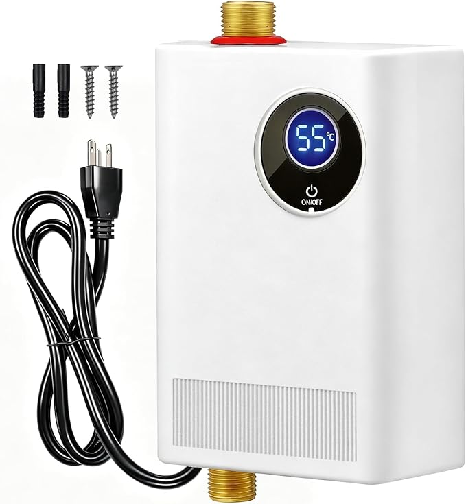 Calentador de agua eléctrico instantáneo sin tanque de 110 V, 3000 W, para debajo del fregadero, con pantalla digital