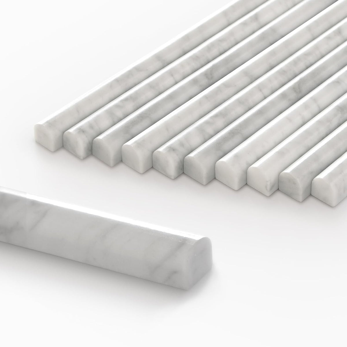 Azulejos de Mármol Blanco Carrara – Paquete de 10 | 19mm x 30.5cm Acabado Pulido con Borde Redondeado