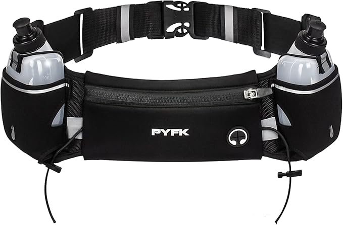 PYFK Cinturón para correr con botellas de agua, cinturón de hidratación para hombres y mujeres, soporte para botella de agua, bolsa para correr, cinturón de agua, riñonera para teléfonos de 7 pulgadas