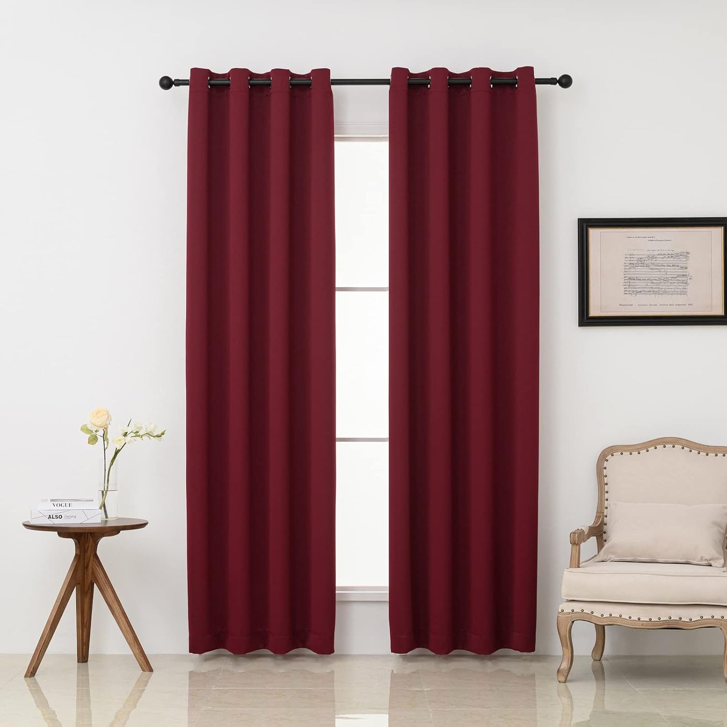 Pickluc Burgundy Blackout Curtains 2 Panels - 52" x 84" Grommet Window Drapes - Light Blocking, Thermal Insulated, Noise Reduction - Privacy Protection for Living Room & Bedroom