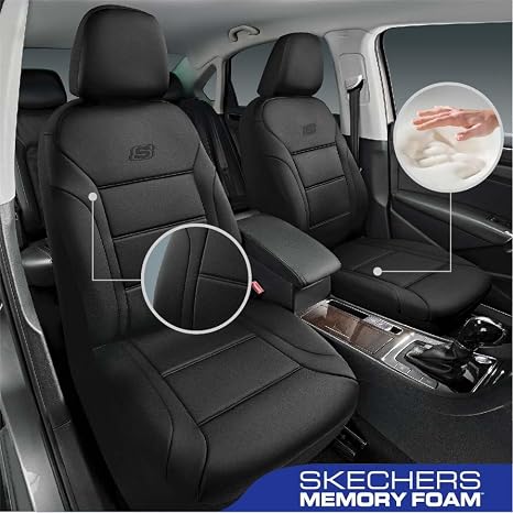 Fundas de asiento de coche de espuma viscoelástica Skechers, funda de asiento de tela Lycra, fundas de asiento de coche compatibles con bolsa de aire para asientos delanteros, protección de confort