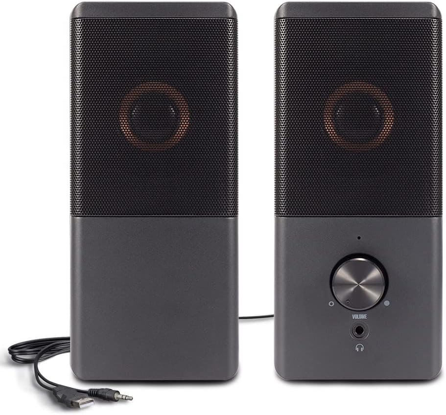 Altavoz para computadora ROSON, compacto, con conector para auriculares, graves mejorados y control de volumen, estéreo 2.0, alimentación USB, entrada auxiliar de 3,5 mm, para portátil, ordenador de escritorio, tableta y teléfono. 