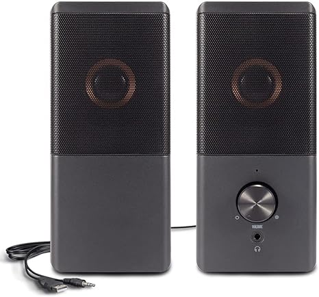 Altavoz de computadora, altavoz de tamaño compacto con conector para auriculares, graves mejorados y control de volumen, altavoces multimedia estéreo 2.0 USB con entrada auxiliar de 3.5 mm