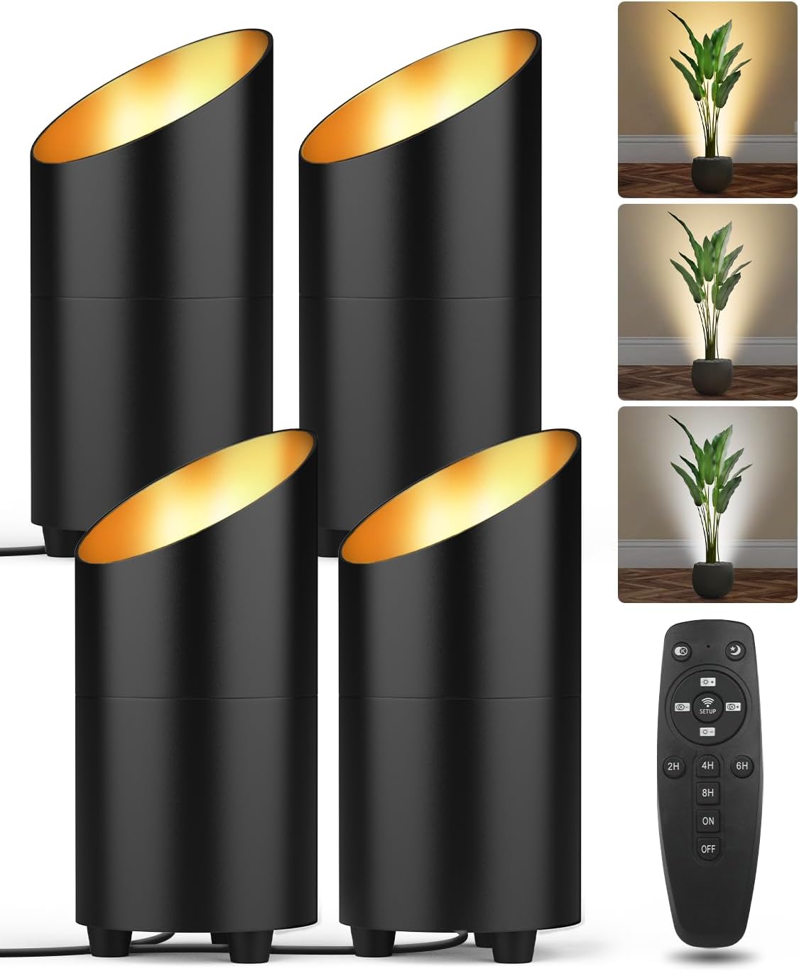 Pack de 4 Focos LED Abovizo para Interior | SIN Control Remoto | Temporizador + Pedal | 3 Temperaturas | Negro