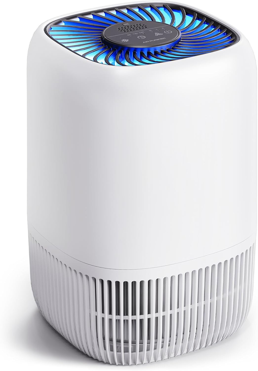 Purificador de aire para el hogar con filtro de alta eficiencia de hasta 1076 pies² para pelo de mascotas, olores, polen, humo, purificador de aire compacto con 3 velocidades, temporizador, filtro de entrada de aroma silencioso de 360°, color blanco.