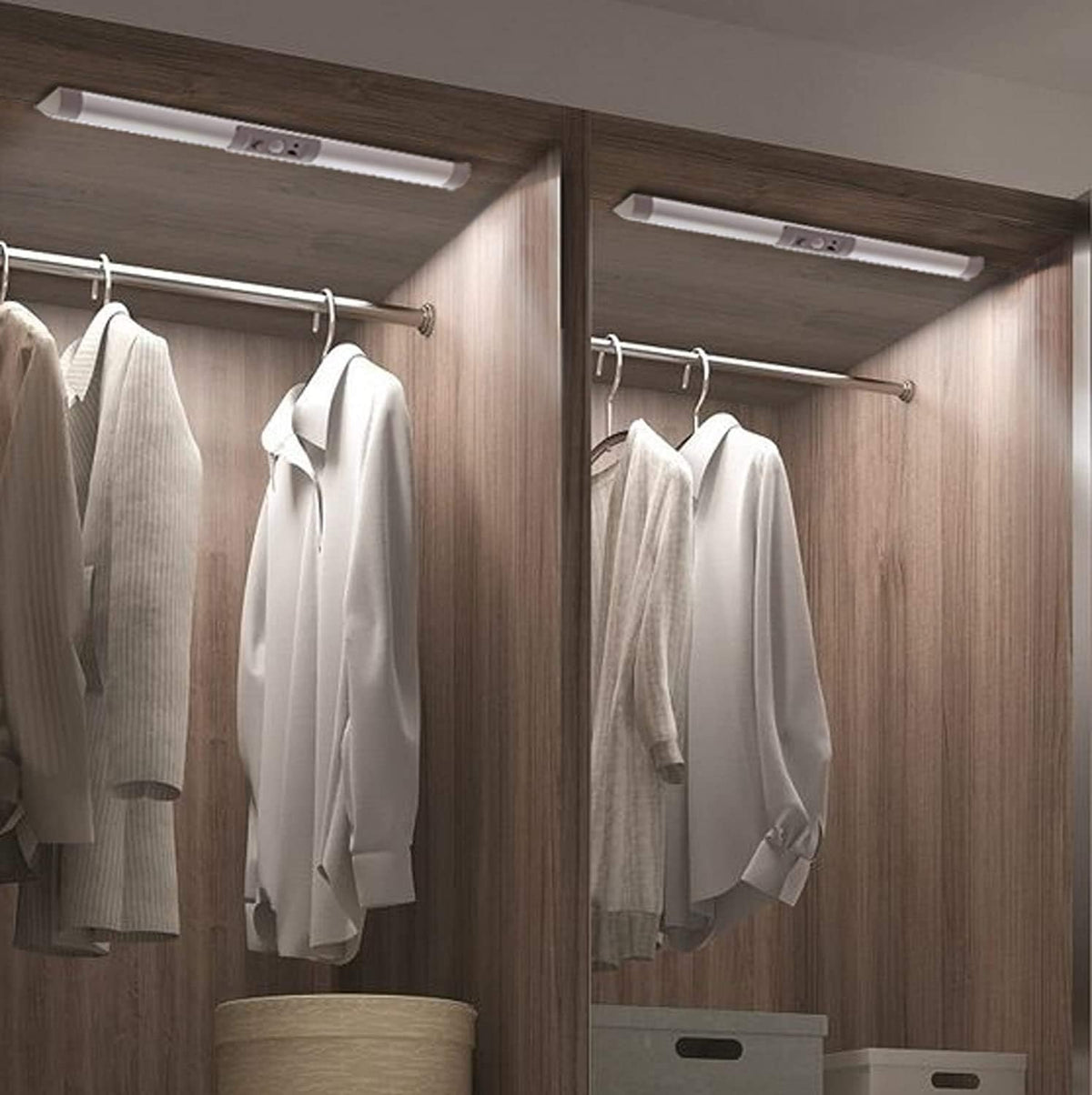 Paquete de 2 lámparas con perlas LED para clóset, sensor de movimiento, diseño de protección ocular para iluminación inalámbrica debajo de gabinete, luz nocturna recargable para armarios y despensas