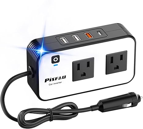Inversor de Energía para Auto 200W – DC 12V a 110V AC con USB-C 20W y Carga Rápida
