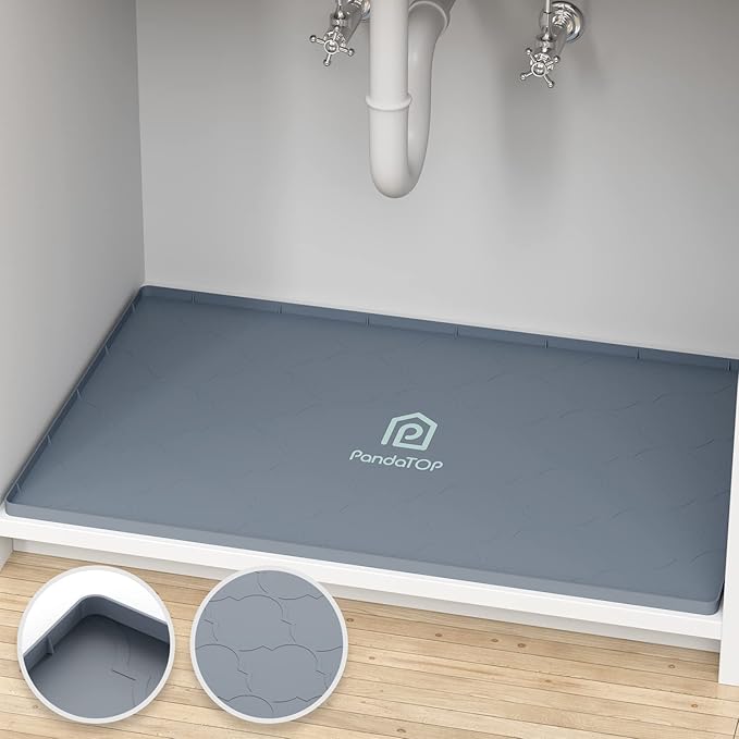 Tapete para debajo del fregadero, bandeja de silicona para gabinete de cocina de 34 x 22 pulgadas, impermeable y flexible para debajo del fregadero para cocina, baño y cuarto de servicio