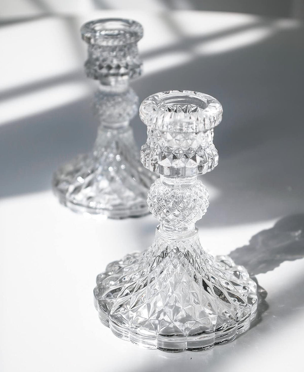 Set 2 Portavelas Cristal Transparente 10 cm Velas 2 cm Soporte Adorno Centro Mesa Bodas Cenas Fiestas
