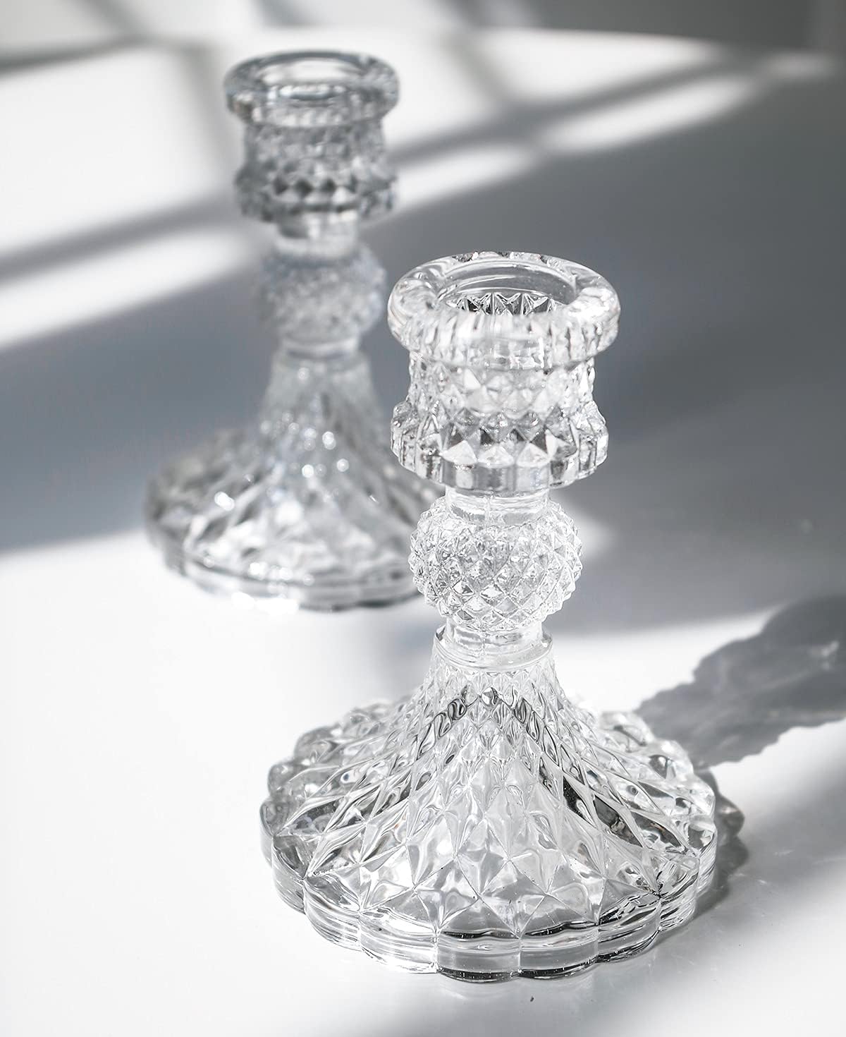 Set 2 Portavelas Cristal Transparente 10 cm Velas 2 cm Soporte Adorno Centro Mesa Bodas Cenas Fiestas