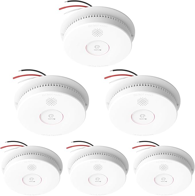 Siterlink Detectores de humo interconectados cableados, alarma de humo fotoeléctrica con batería de reserva de 9 V, botón de prueba/silencio, alarma de incendio con cable duro para el hogar, detector de humo con certificación UL GS562A