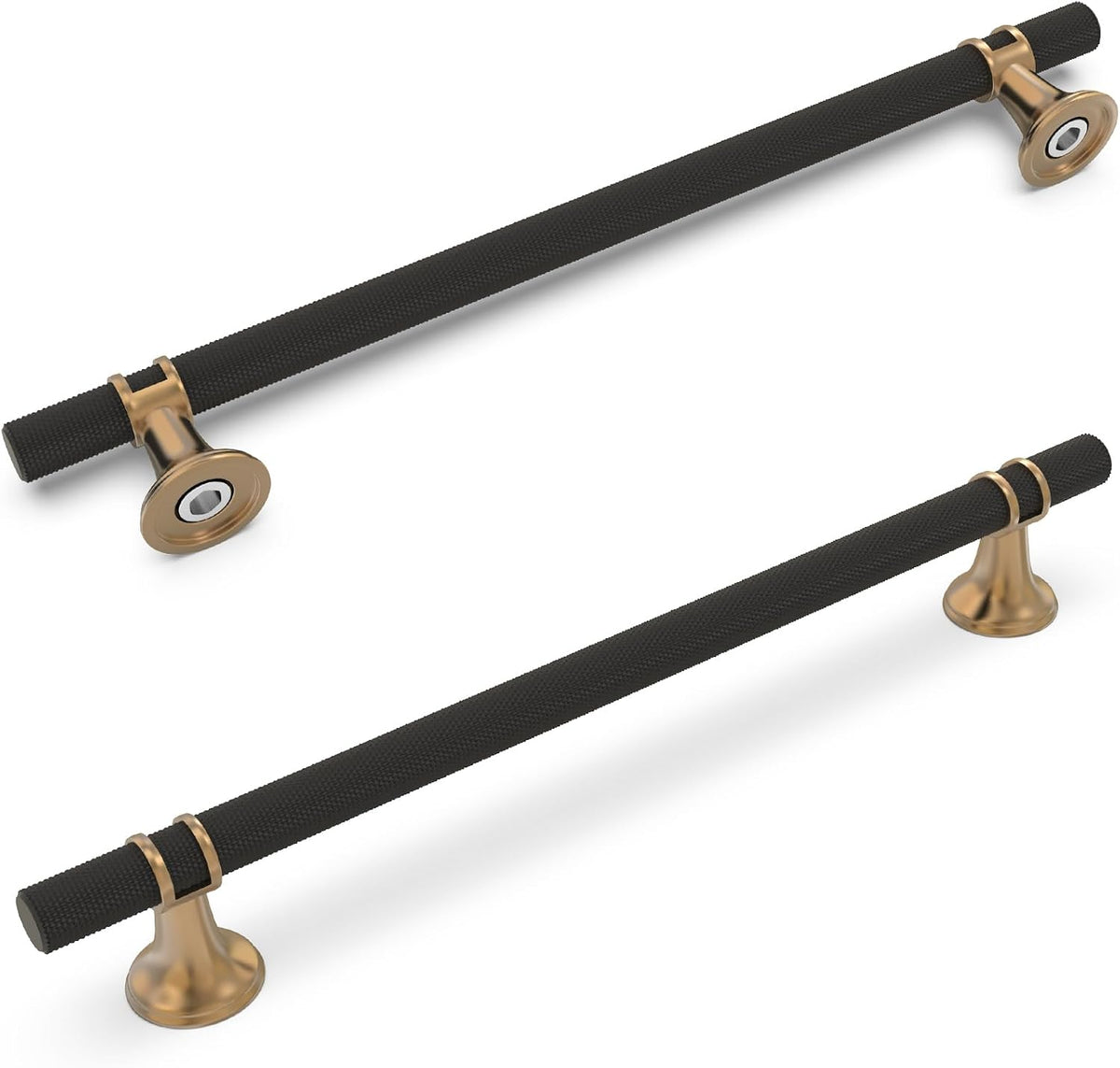 KOMOTIA Paquete de 10 tiradores para gabinetes de 38 cm (15 pulgadas), moleteados, en negro mate y bronce champán. Tiradores para cajones de aluminio y aleación de zinc. Herrajes sólidos para gabinetes.