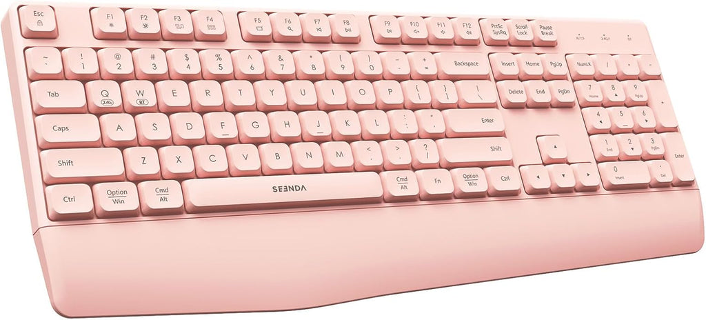Teclado Bluetooth Multidispositivo Seenda con Reposaмуñecas | Tamaño Completo, Teclado Numérico, Rosado, para Mac y Windows