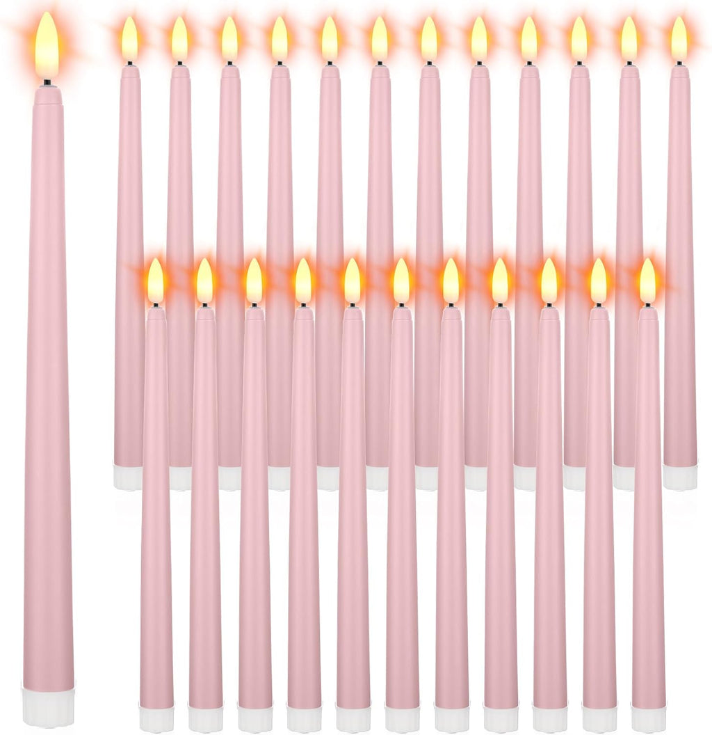 Macarrie 24 Velas Conicas sin Llama a Pilas | Falsas de 11 pulgadas, Luz LED Parpadeante | para Bodas de Primavera y Verano (Rosa)
