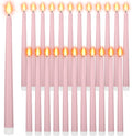 Macarrie 24 Velas Conicas sin Llama a Pilas | Falsas de 11 pulgadas, Luz LED Parpadeante | para Bodas de Primavera y Verano (Rosa)