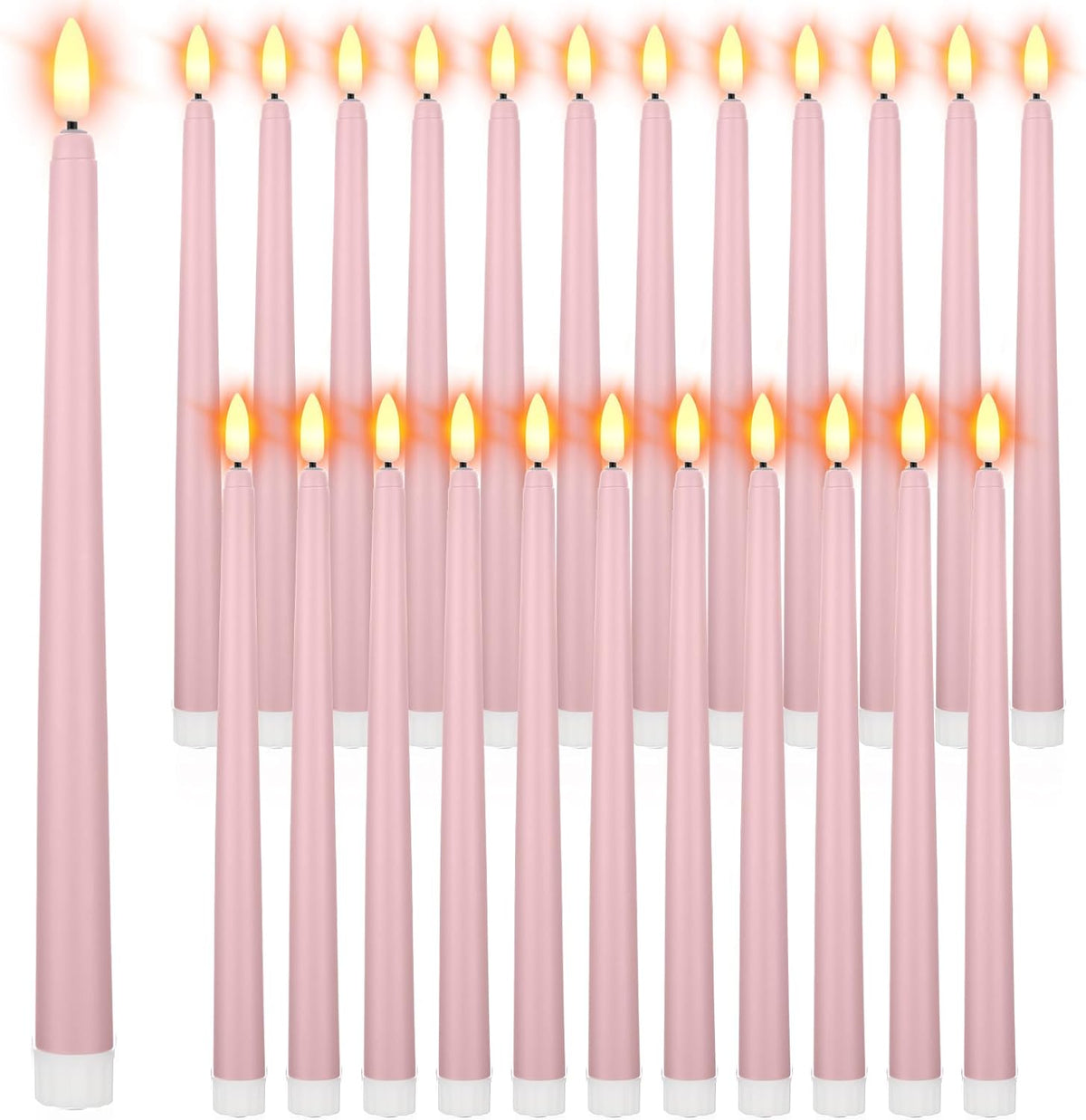 Macarrie 24 Velas Conicas sin Llama a Pilas | Falsas de 11 pulgadas, Luz LED Parpadeante | para Bodas de Primavera y Verano (Rosa)