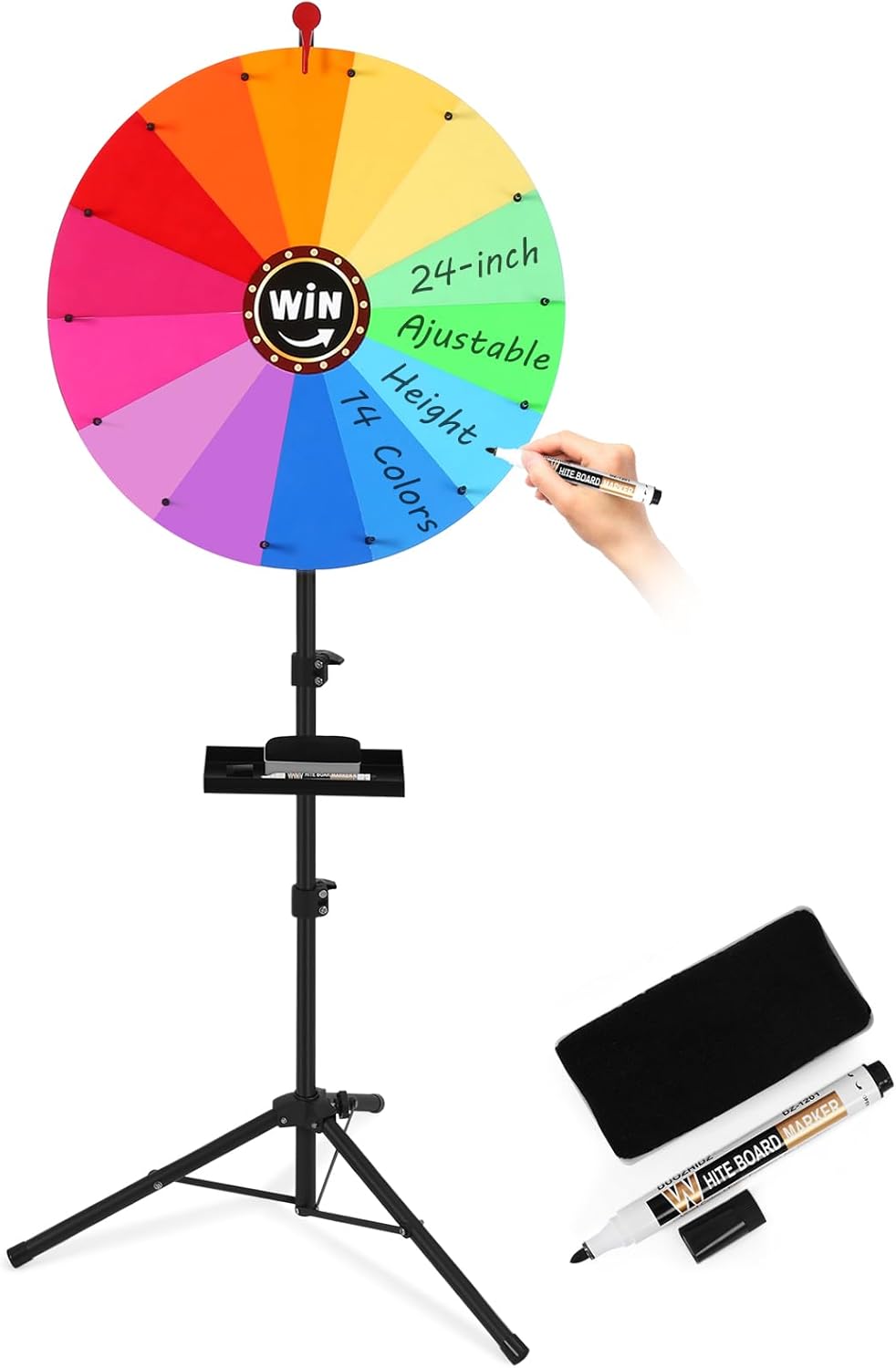 Ruleta de Premios GADFISH de 24 Pulgadas | Altura Ajustable 94-165 cm | Juego de la Fortuna con Base Almacenable | 14 Colores