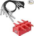 Ignition Coil Pack UF305 with 6 Spark Plug Wire Set Compatible with Chrysler Pacifica Town & Country Voyage Dodge Caravan Jeep Wrangler Volkswagen Routan 3.3L 3.8L V6 Repalce# UF305 4306 27703